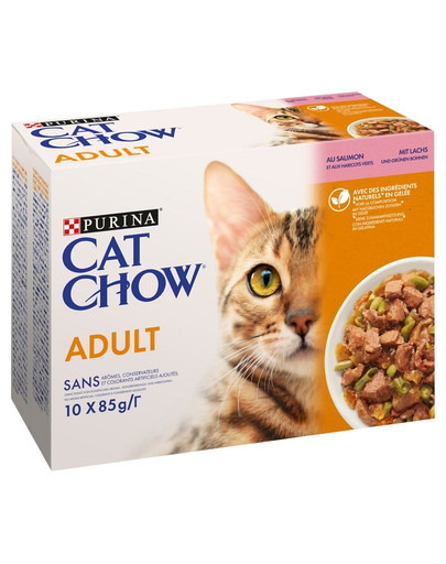 PURINA CAT CHOW Adult Multipack s lososom a zelenými fazuľkami v želé 10x85 g