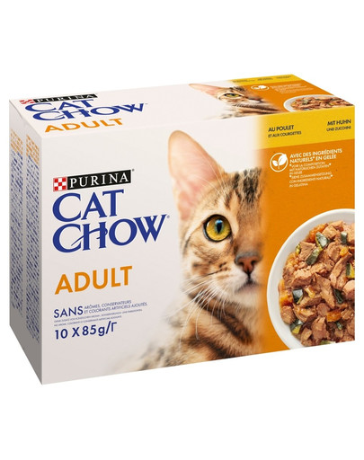 PURINA CAT CHOW Adult Multipack s kuracím a cuketou  v želé 10x85 g