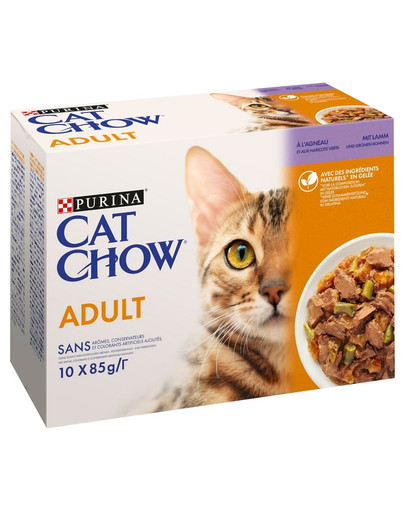 PURINA CAT CHOW Adult Multipack s jahňacinou a zelenými fazuľkami v želé  10x85 g