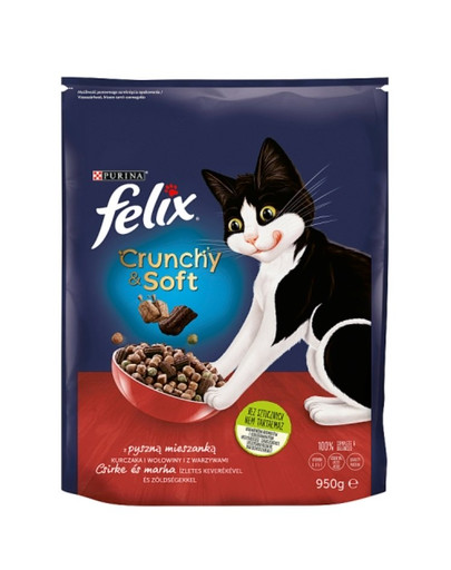 FELIX Crunchy & Soft s kuracím, hovädzím a zeleninou 950 g