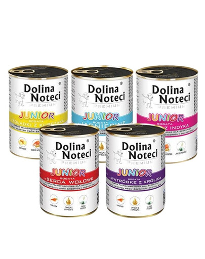 DOLINA NOTECI Junior Premium Konzerva pre šťeňatá Mix príchutí  18x400g