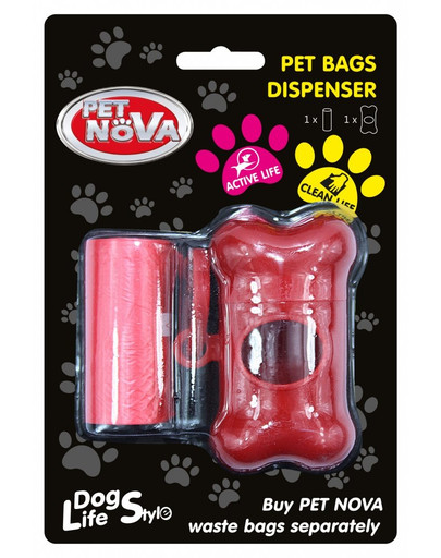 PET NOVA Dávkovač na vrecká na exkrementy + rolka 20 ks Červený