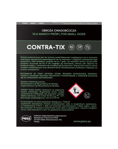 PESS Contra-Tix Insekticídny obojok pre malé psy 40 cm