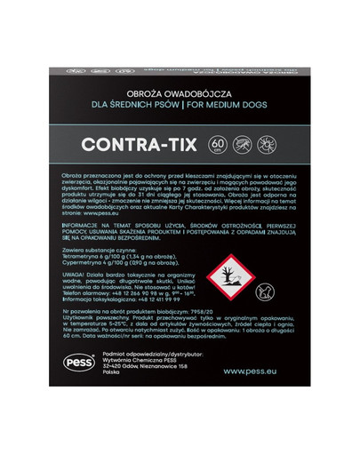 PESS Contra-Tix Insekticídny obojok pre stredné psy 60 cm
