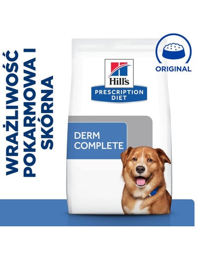 Hill's PRESCRIPTION DIET Derm Complete Environmental/Food Sensitivities suché krmivo pre psov s ryžou a vajíčkom 12 kg