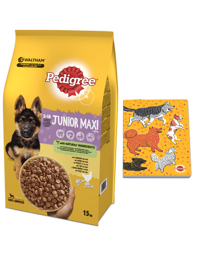 PEDIGREE Junior 15kg s kuracím a ryžou+ Zápisník so psíkmi GRATIS