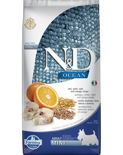 N&D Ocean dog codfish, spelt, oats, orange Adult Mini 2,5 kg