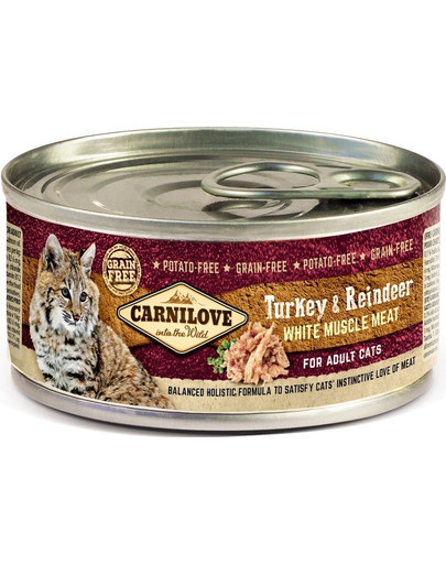 CARNILOVE Cat turkey&reindeer 24 x 100 g morčacie a sobie mäso pre mačky