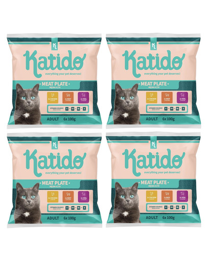 KATIDO sáčky pre mačky 24x100g kuracie, teľacie, hovädzie mäso v omáčke
