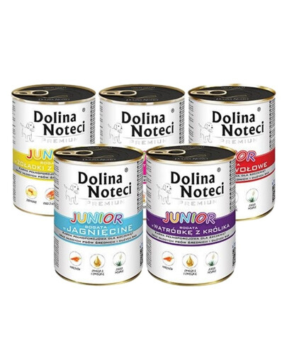 DOLINA NOTECI Junior Premium Konzerva pre šťeňatá Mix príchutí  12x400g