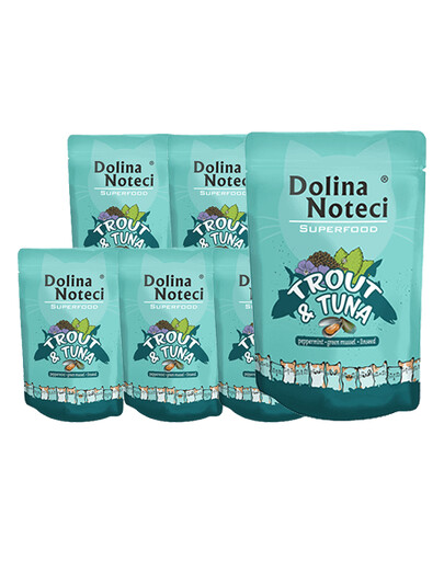 DOLINA NOTECI Superfood pstruh a tuniak 10 x 85g pre mačky