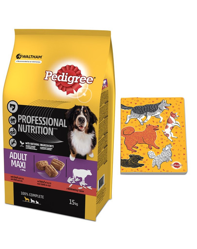 PEDIGREE Professional Nutrition Adult Maxi s hovädzím 15kg + Zápisník so psíkmi GRATIS