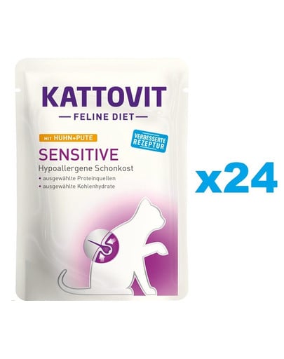 KATTOVIT Feline Diet Sensitive Kuracie s morčacím 24 x 85 g