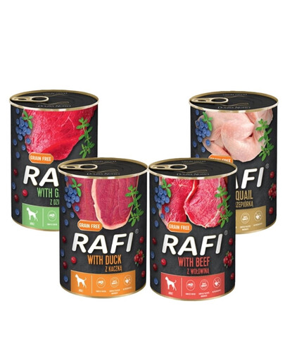 DOLINA NOTECI RAFI Premium Konzerva pre psov Mix príchutí 24 x 400 g