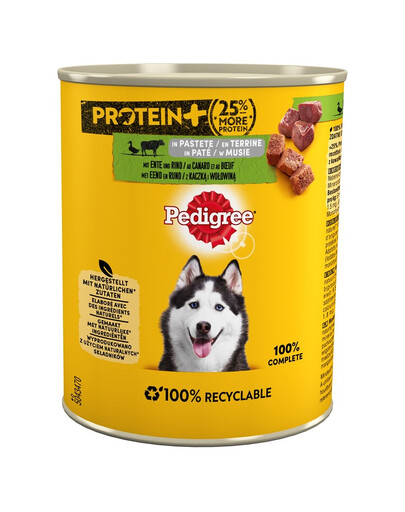 PEDIGREE Protein+ Adult 12x800g kompletné vlhké krmivo pre dospelé psy s kačacinou a hovädzou penou