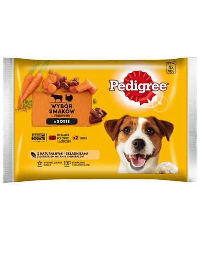 PEDIGREE Adult hovädzie, jahňacie, morčacie a mrkva pre dospelých psov 4x100g