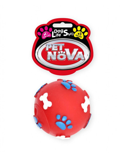 PET NOVA DOG LIFE STYLE Lopta so vzormi labiek a kostí, 6 cm, červená