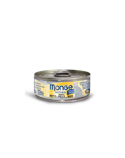 MONGE Natural Cat Tuniaková konzerva s kuracím mäsom a kukuricou 80 g