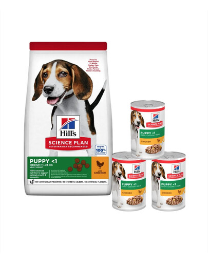 HILL'S Science Plan Canine Puppy Medium Chicken 18 kg + 3 konzervy ZADARMO