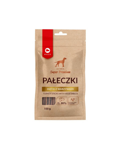 MACED Super Premium pochúťka pre psov morčacie prúžky so zeleninou 100g