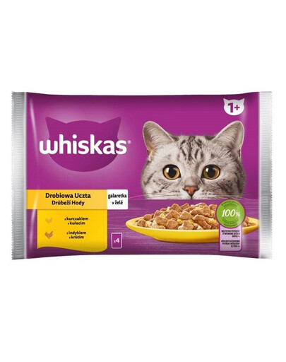 WHISKAS Hydinové hody Morčacie a kuracie mäso v želé 4x85g