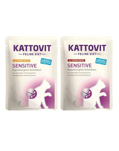 KATTOVIT Feline Diet Sensitive 20x85g MIX Kuracie a kačacie/morčacie mäso