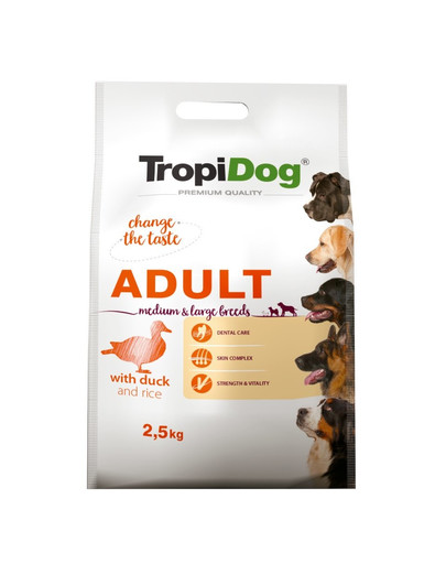 TROPIDOG Premium Adult M&L Granule pre psy stredných a veľkých plemien Kačacie mäso s ryžou 2,5 kg