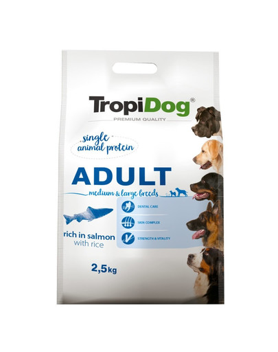 TROPIDOG Premium Adult M&L Granule pre psov stredných a veľkých plemien Losos a ryža 2,5 kg