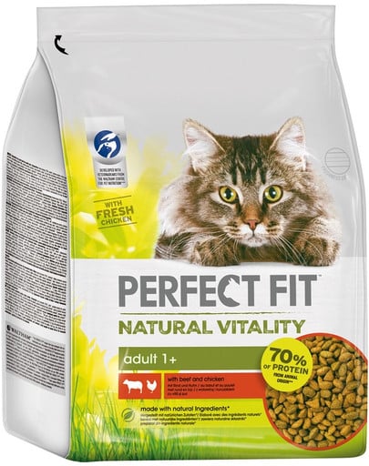 PERFECT FIT Natural Vitality s hovädzím a kuracím pre dospelé mačky 3 x 2,4 kg