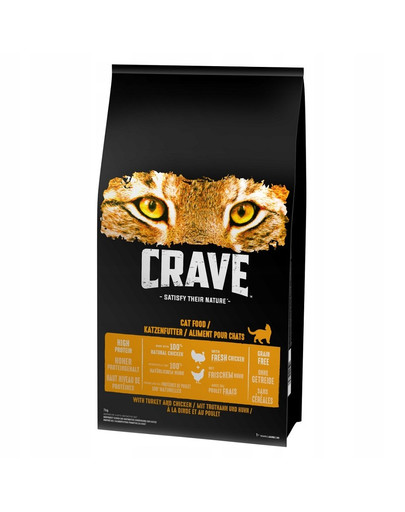 CRAVE Suché krmivo s morčacím a kuracím mäsom 7 kg pre dospelé mačky
