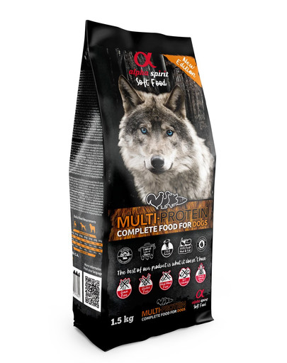 ALPHA SPIRIT Multiproteina 1,5 kg Kompletné suché a mäkké krmivo pre psov