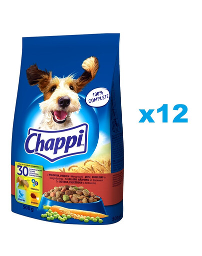 CHAPPI Suché krmivo s hovädzím mäsom 12x500g pre dospelé psy