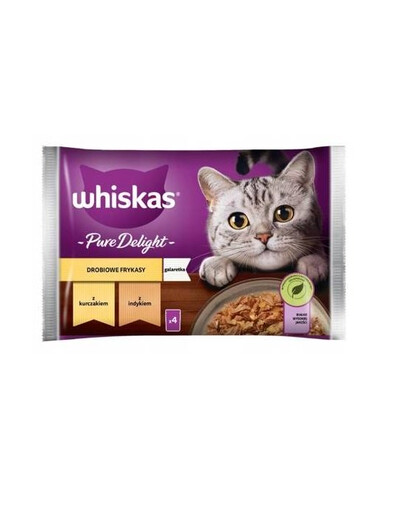 WHISKAS Pure Delight Hydinové pochúťky s kuracím a morčacím mäsom 4x85g