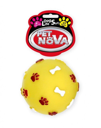 E-shop PET NOVA DOG LIFE STYLE Lopta so vzormi labiek a kostí, 7,5 cm, žltá
