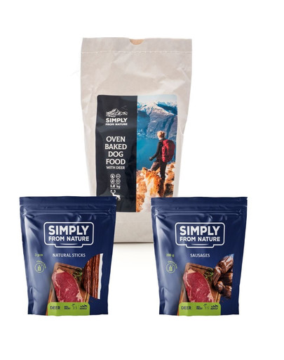 SIMPLY FROM NATURE Jedlo pečené v rúre s jelením mäsom 1,2 kg + prírodné maškrty s jelením mäsom