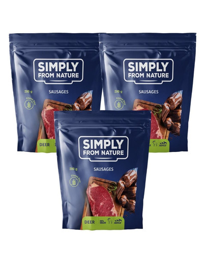 SIMPLY FROM NATURE Klobásky pre psov s jelením mäsom 3 x 200 g