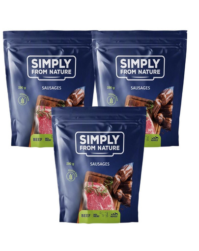 SIMPLY FROM NATURE Klobásky pre psov s hovädzím mäsom 3 x 200 g