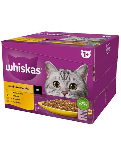 WHISKAS Adult Hydinové hody v omáčke 48x85g kúsky s kuracím, kačacím, hydinovým, morčacím