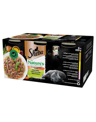 SHEBA Nature's Collection Výber príchutí v omáčke 6x400 g kuracie, kurací a lososový koktail pre dospelé mačky