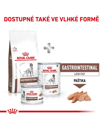 ROYAL CANIN Veterinary Diet Dog Gastrointestinal Low Fat 12 kg granule so zníženým obsahom tuku pre dospelých psov s ochorením tráviaceho traktu