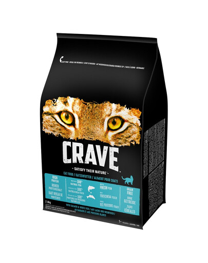 CRAVE Suché krmivo bez obilnín s lososom a bielou rybou 3x2,8 kg pre dospelé mačky