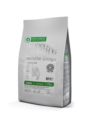 NATURES PROTECTION SUPERIOR CARE White Dogs Grain Free Insect Adult Small Breeds 1,5 kg s hmyzom pre dospelých malých psov s bielou srsťou
