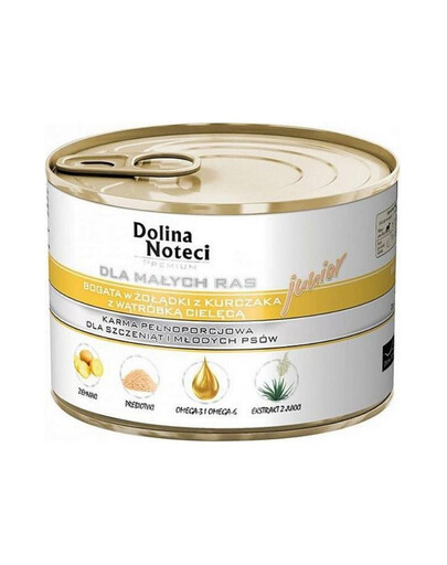 DOLINA NOTECI Premium Junior malé rasy kuracie žalúdky a teľacia pečeň 185g