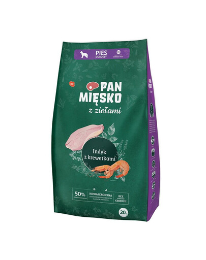 PAN MIĘSKO Morčacie mäso s krevetami a bylinkami XL 20 kg pre veľké plemená