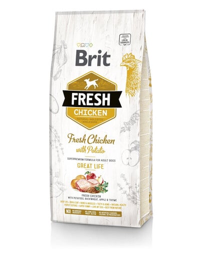 BRIT Fresh chicken with potato adult great life 2 x 12 kg + FLEXI New Comfort L Tape 8 m GRATIS