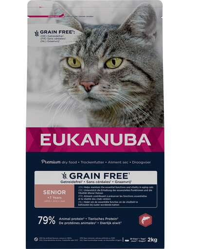 EUKANUBA Grain Free Senior Łosoś 2 kg pre staršie mačky