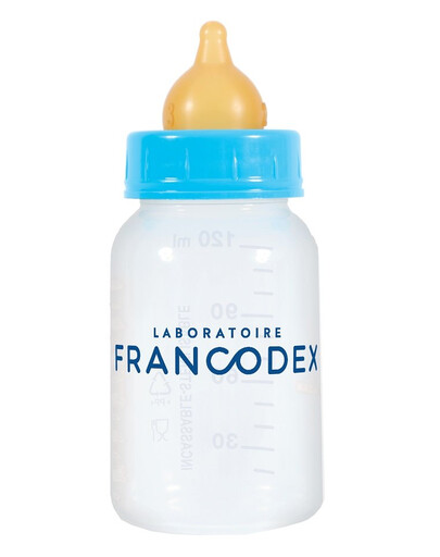 FRANCODEX Fľaša na kŕmenie šteniat a mačiatok 120 ml + 2 cumlíky