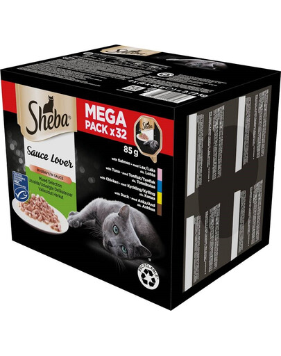 SHEBA Krmivo v omáčke - Kačica, kuracie mäso, losos a tuniak 32x85g