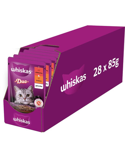 WHISKAS Adult Hovädzie a hydinové v želé 28x85g