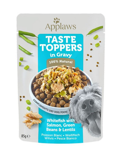 APPLAWS Dog Taste Toppers in gravy White fish, salmon, beans 12 x 85 g